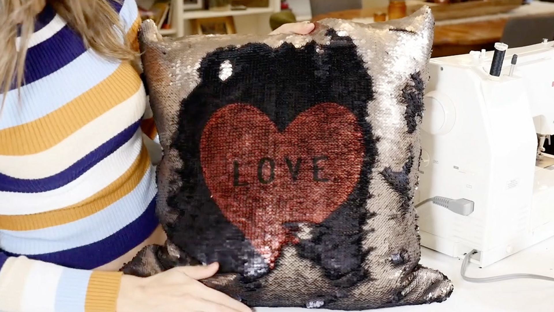 diy hidden message sequin pillow