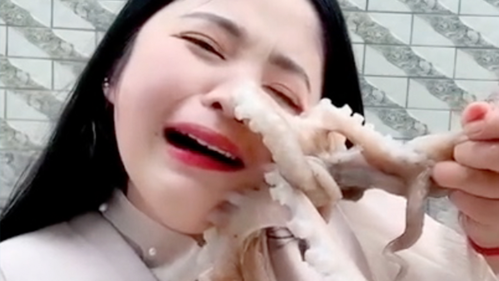 Asian Girl Swallows