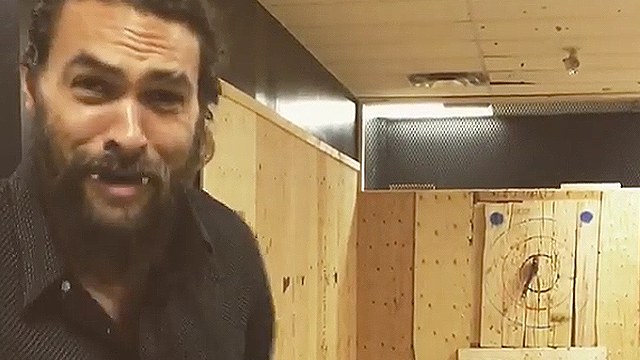 Jason Momoa's Axe Throwing And Drinking Skills Are On 