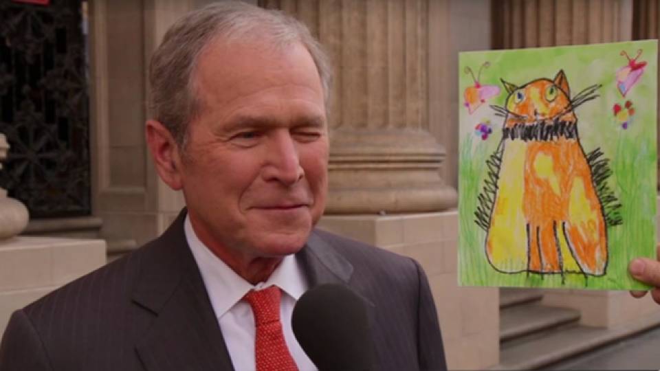 George W Bush Shows Off His Artistic Side On Jimmy Kimmel Live Rtm Rightthisminute