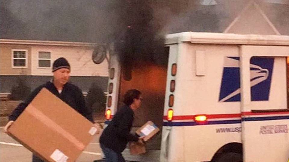 Mail Carrier Safe After Truck Full Of Packages Catches On Fire RTM