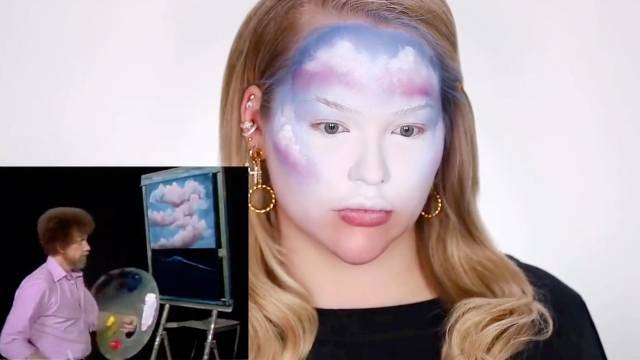 Makeup Artist Paints Bob Ross Painting Directly On Her Face Rtm