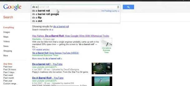 try the google barrel roll rtm rightthisminute