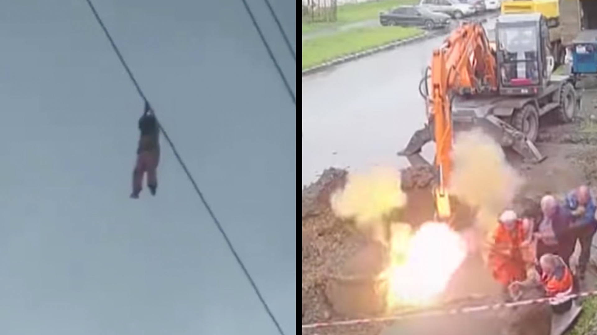 Girl Dangles From Power Line & Shocking Explosion At Construction Site
