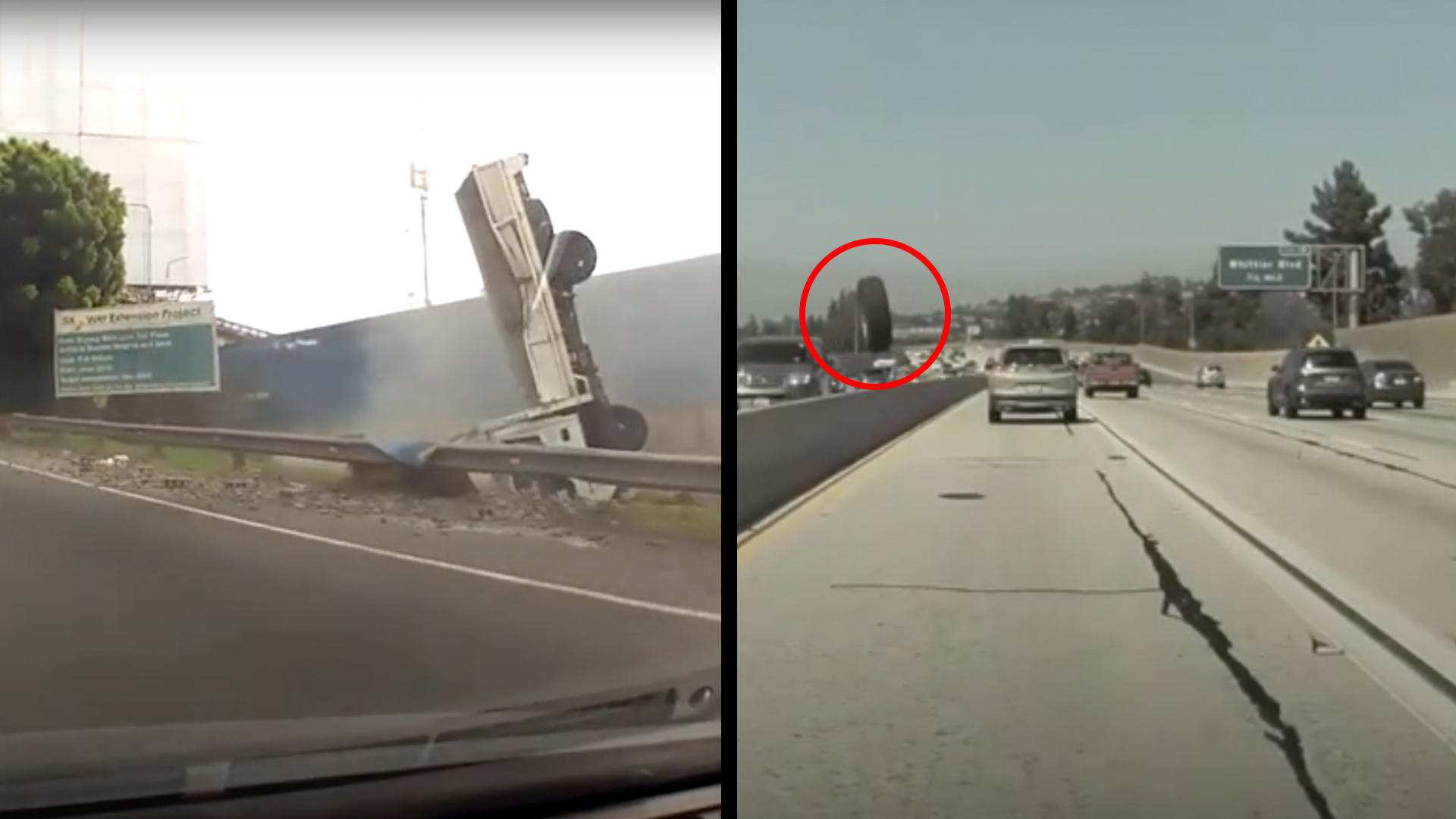 Truck Flips Then Lands Upside Down & Rogue Tire's No Match For Tesla