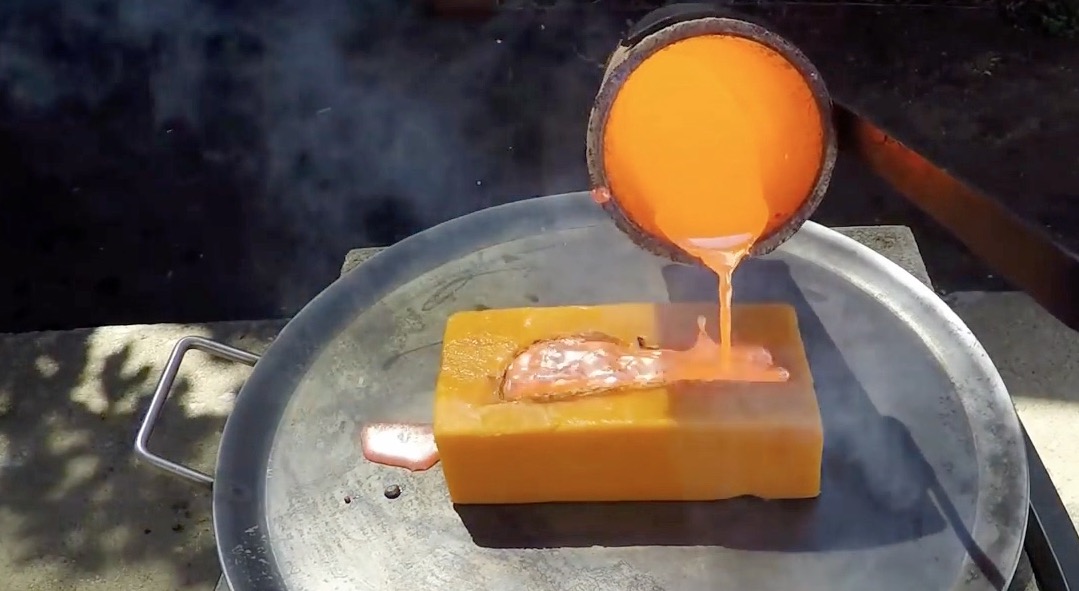 Pouring Molten Copper On Cheddar Cheese RTM RightThisMinute