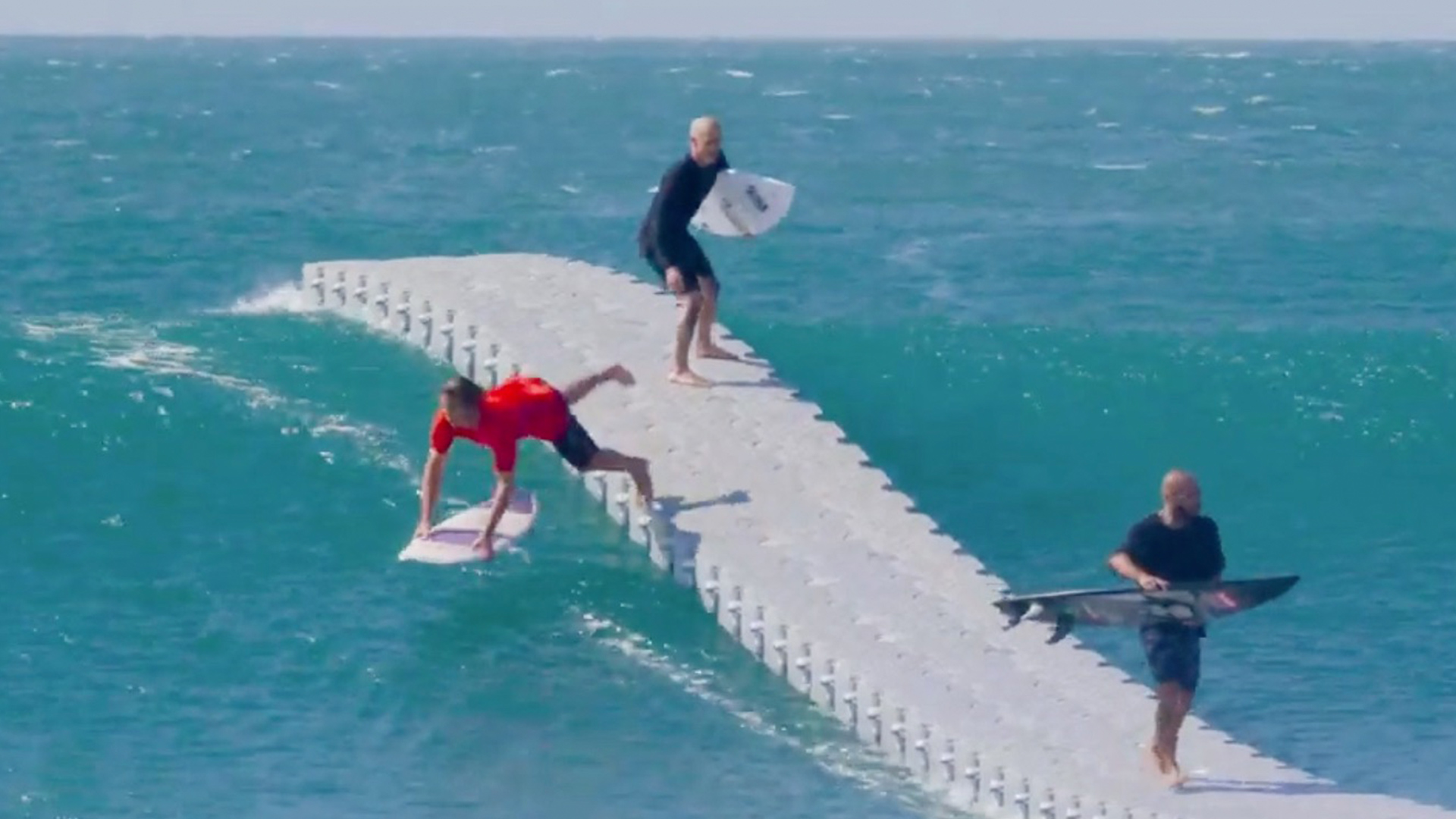 Skilled Surfers Shred Waves With Floating Dock RTM RightThisMinute